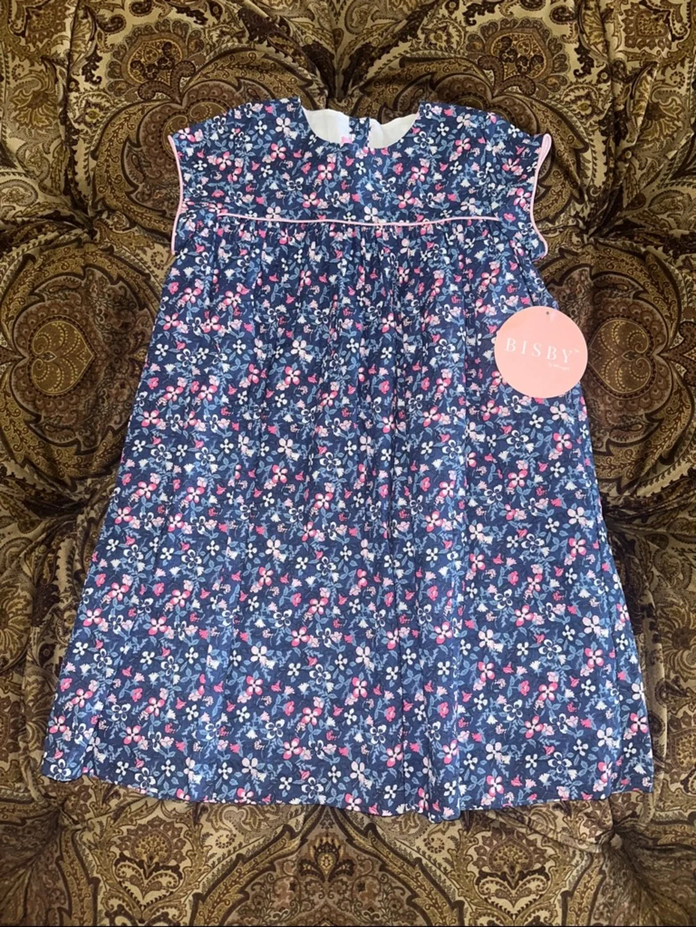 NWT BISBY by Little English Navy Floral Girls' Dress with Pink Accents